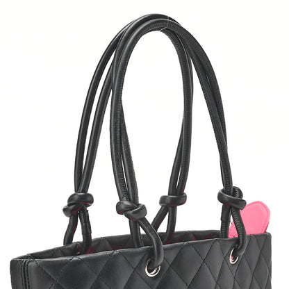 CHANEL Calf Leather x Enamel Kanbon Line Tote Bag Black x Black Silver-Tone Hardware, Pre-Owned