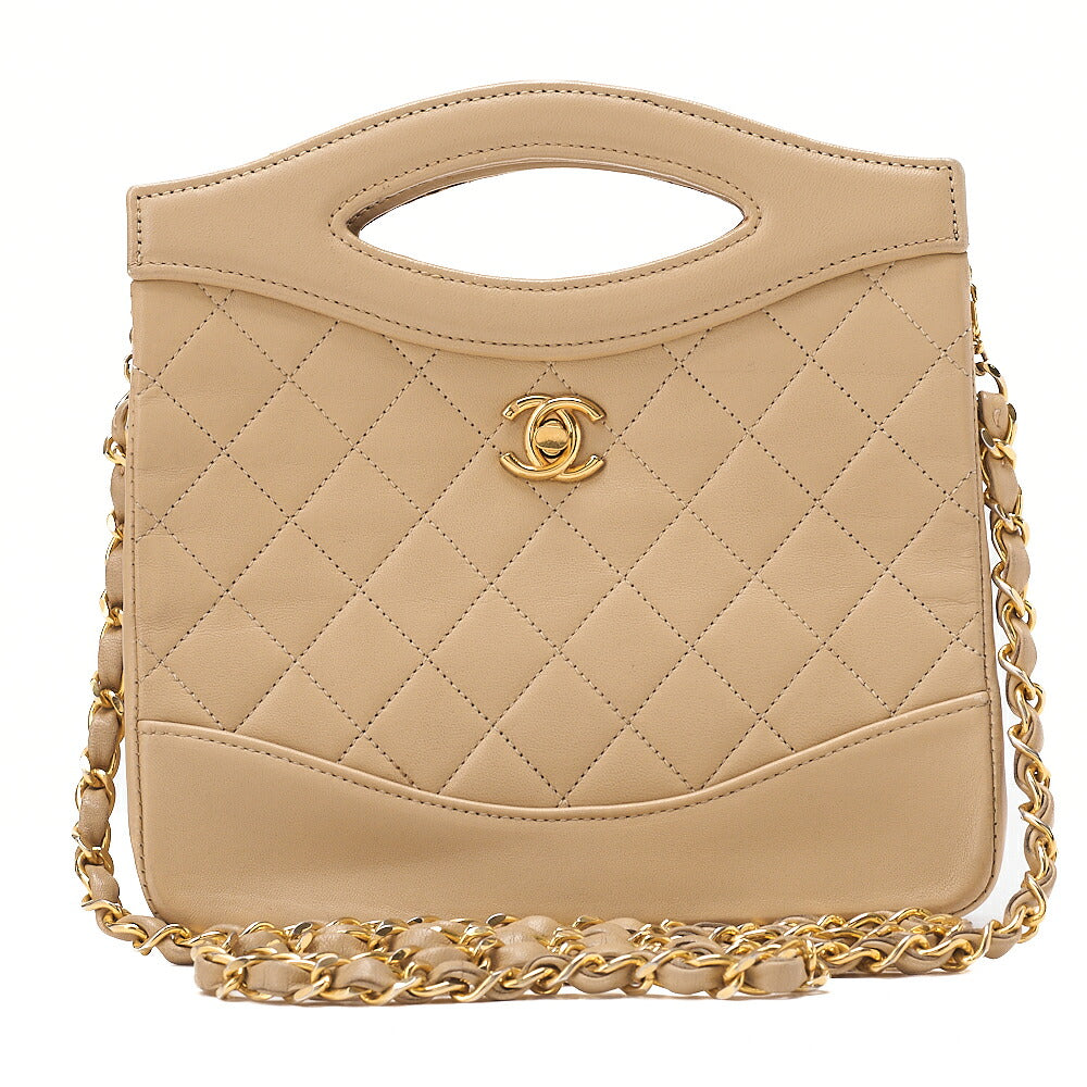 CHANEL Lambskin Matelasse Coco Mark 2-way Handbag Beige Gold-Tone Hardware, Pre-Owned