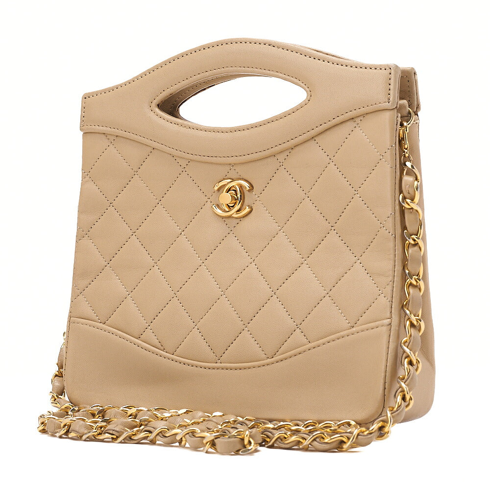 CHANEL Lambskin Matelasse Coco Mark 2-way Handbag Beige Gold-Tone Hardware, Pre-Owned