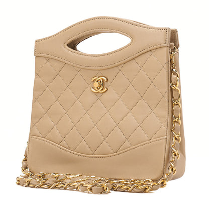 CHANEL Lambskin Matelasse Coco Mark 2-way Handbag Beige Gold-Tone Hardware, Pre-Owned