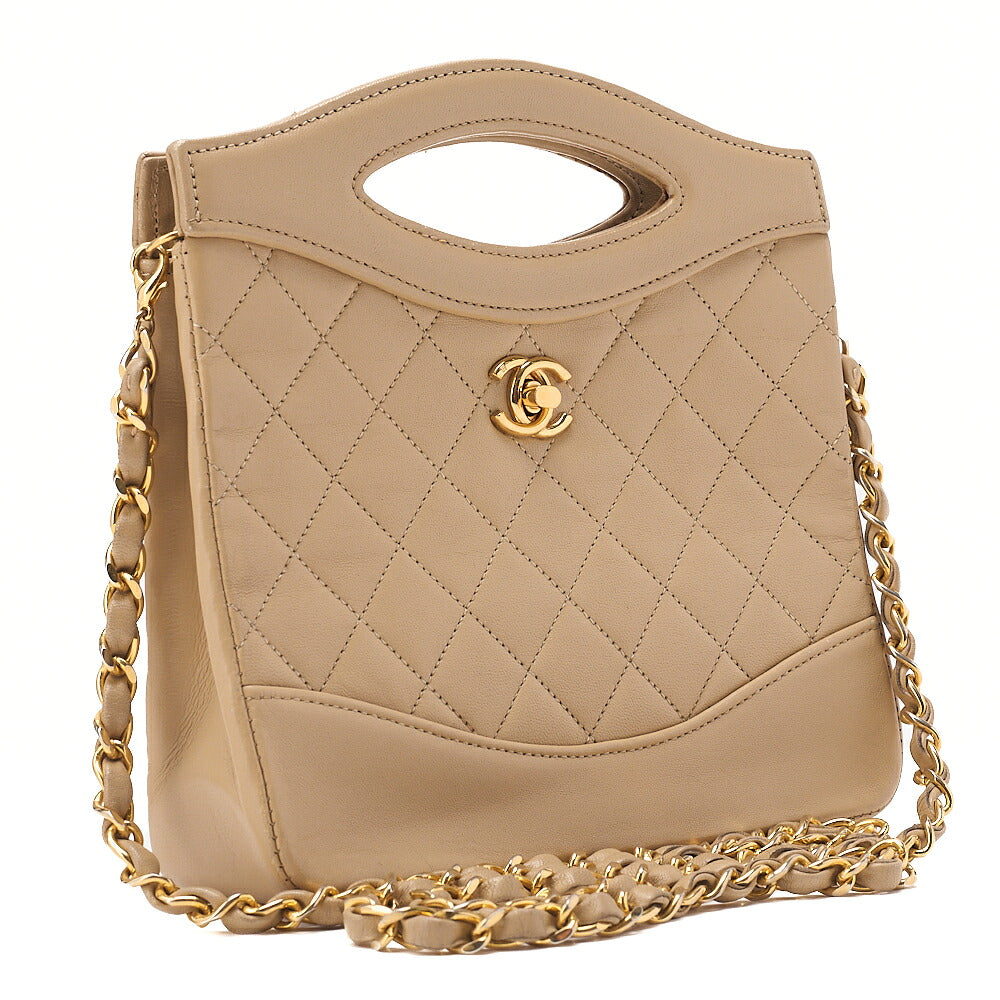 CHANEL Lambskin Matelasse Coco Mark 2-way Handbag Beige Gold-Tone Hardware, Pre-Owned