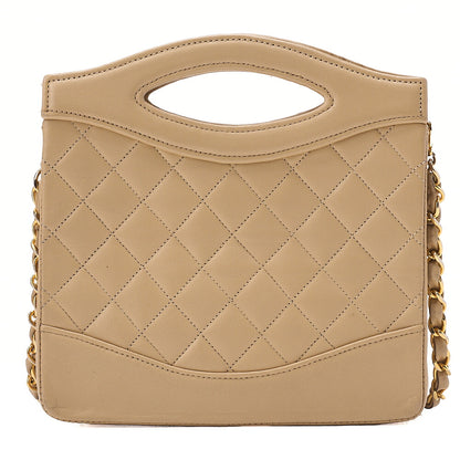CHANEL Lambskin Matelasse Coco Mark 2-way Handbag Beige Gold-Tone Hardware, Pre-Owned