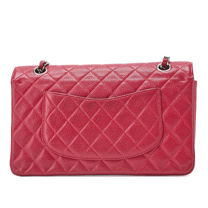 CHANEL Caviar Skin Matelasse 25cm Double Flap Chain Shoulder Red Silver-Tone Hardware, Pre-Owned