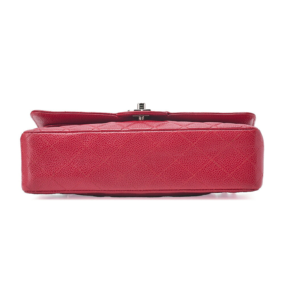 CHANEL Caviar Skin Matelasse 25cm Double Flap Chain Shoulder Red Silver-Tone Hardware, Pre-Owned