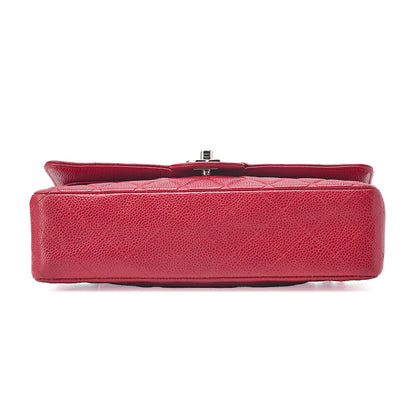 CHANEL Caviar Skin Matelasse 25cm Double Flap Chain Shoulder Red Silver-Tone Hardware, Pre-Owned