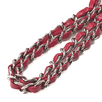 CHANEL Caviar Skin Matelasse 25cm Double Flap Chain Shoulder Red Silver-Tone Hardware, Pre-Owned