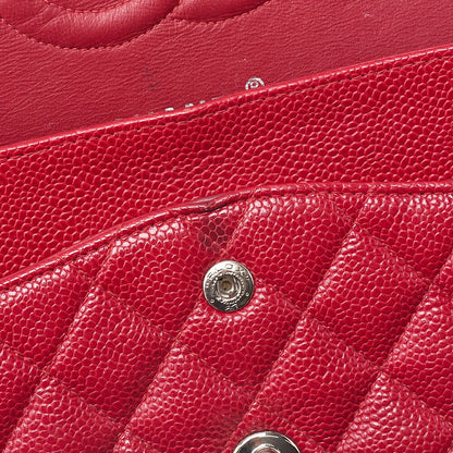 CHANEL Caviar Skin Matelasse 25cm Double Flap Chain Shoulder Red Silver-Tone Hardware, Pre-Owned