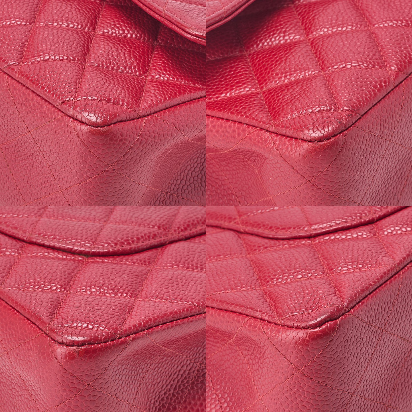 CHANEL Caviar Skin Matelasse 25cm Double Flap Chain Shoulder Red Silver-Tone Hardware, Pre-Owned