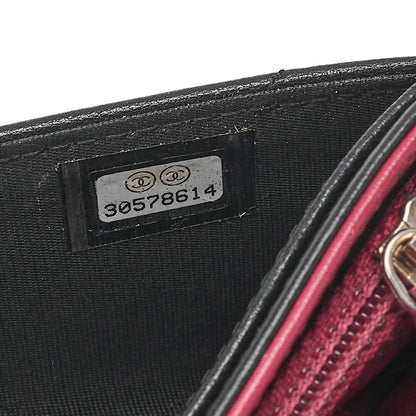 CHANEL Lambskin Matelasse Chanel 19 Bi-Fold Long Wallet Black Gold-Tone Hardware, Pre-Owned