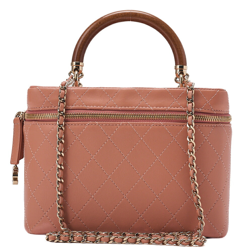 CHANEL Lambskin Coco Mark Vanity Wood Handle 2-Way Shoulder Pink Gold-Tone Hardware, Pre-Owned