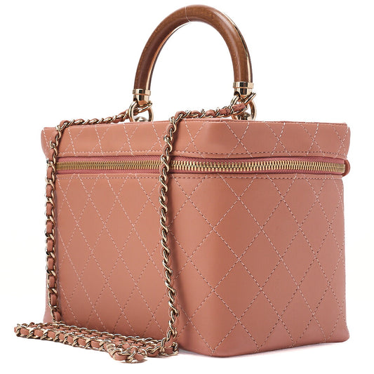 CHANEL Lambskin Coco Mark Vanity Wood Handle 2-Way Shoulder Pink Gold-Tone Hardware, Pre-Owned