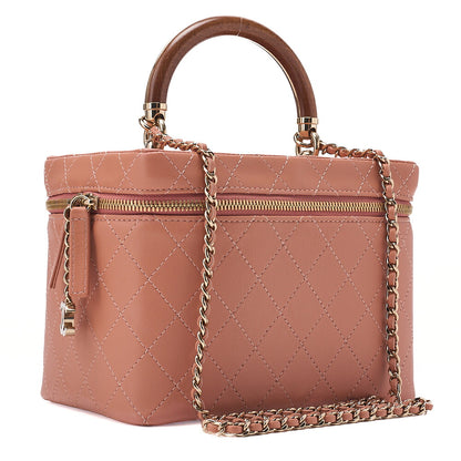 CHANEL Lambskin Coco Mark Vanity Wood Handle 2-Way Shoulder Pink Gold-Tone Hardware, Pre-Owned