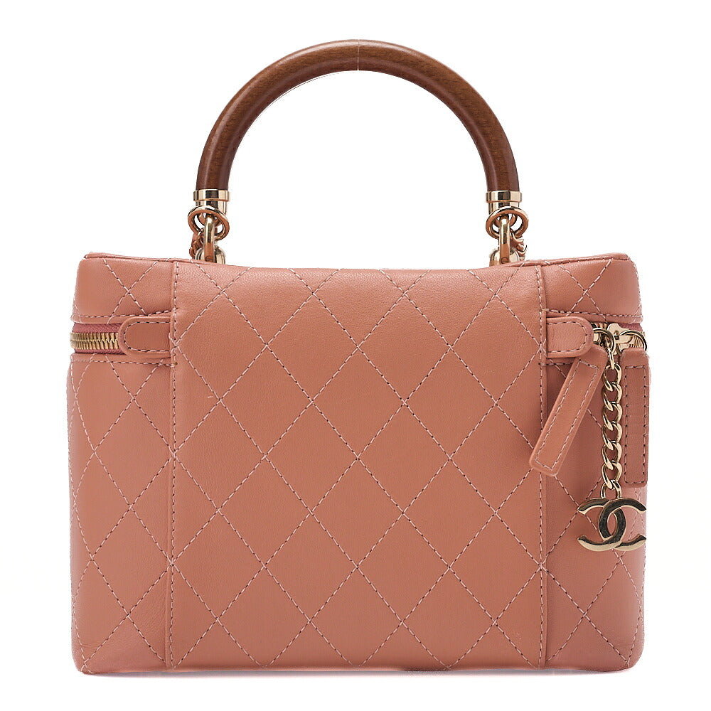 CHANEL Lambskin Coco Mark Vanity Wood Handle 2-Way Shoulder Pink Gold-Tone Hardware, Pre-Owned