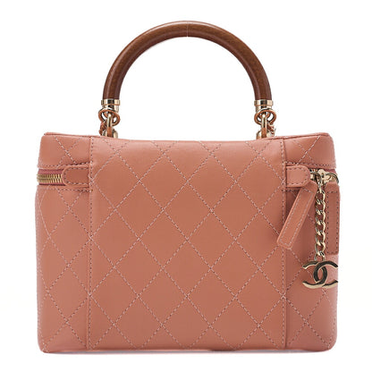CHANEL Lambskin Coco Mark Vanity Wood Handle 2-Way Shoulder Pink Gold-Tone Hardware, Pre-Owned