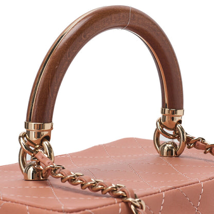 CHANEL Lambskin Coco Mark Vanity Wood Handle 2-Way Shoulder Pink Gold-Tone Hardware, Pre-Owned