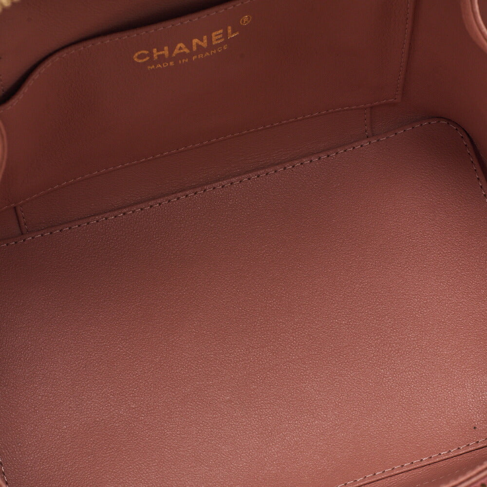 CHANEL Lambskin Coco Mark Vanity Wood Handle 2-Way Shoulder Pink Gold-Tone Hardware, Pre-Owned
