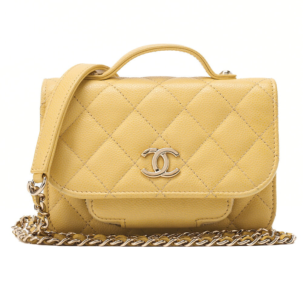 CHANEL Caviar Skin Business Affinity 2-Way Chain Wallet Yellow Gold-Tone Hardware, Pre-Owned