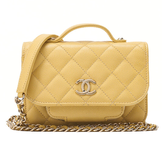 CHANEL Caviar Skin Business Affinity 2-Way Chain Wallet Yellow Gold-Tone Hardware, Pre-Owned