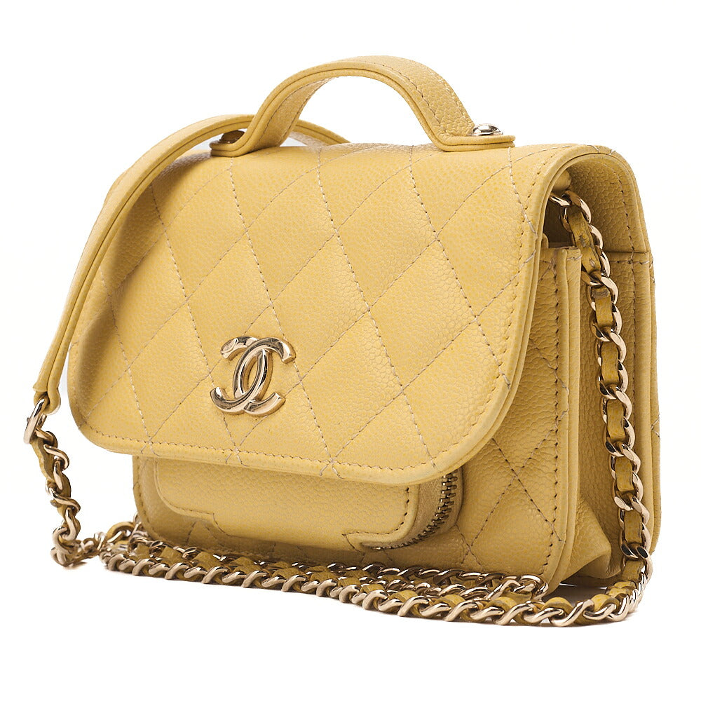 CHANEL Caviar Skin Business Affinity 2-Way Chain Wallet Yellow Gold-Tone Hardware, Pre-Owned