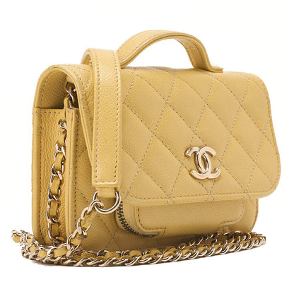 CHANEL Caviar Skin Business Affinity 2-Way Chain Wallet Yellow Gold-Tone Hardware, Pre-Owned