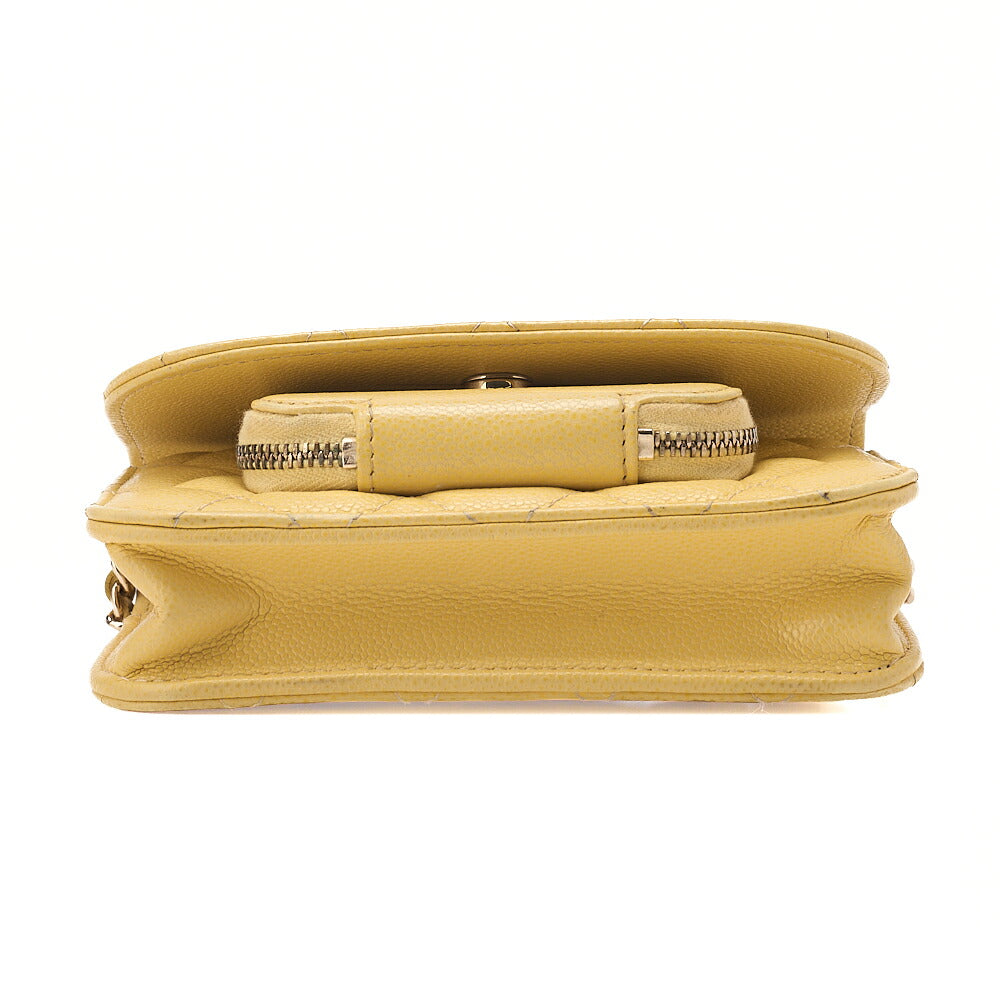 CHANEL Caviar Skin Business Affinity 2-Way Chain Wallet Yellow Gold-Tone Hardware, Pre-Owned