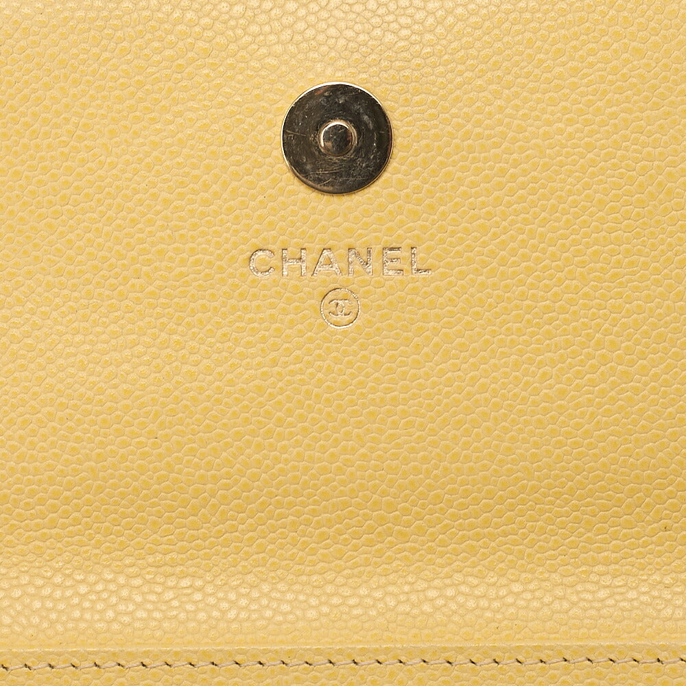 CHANEL Caviar Skin Business Affinity 2-Way Chain Wallet Yellow Gold-Tone Hardware, Pre-Owned