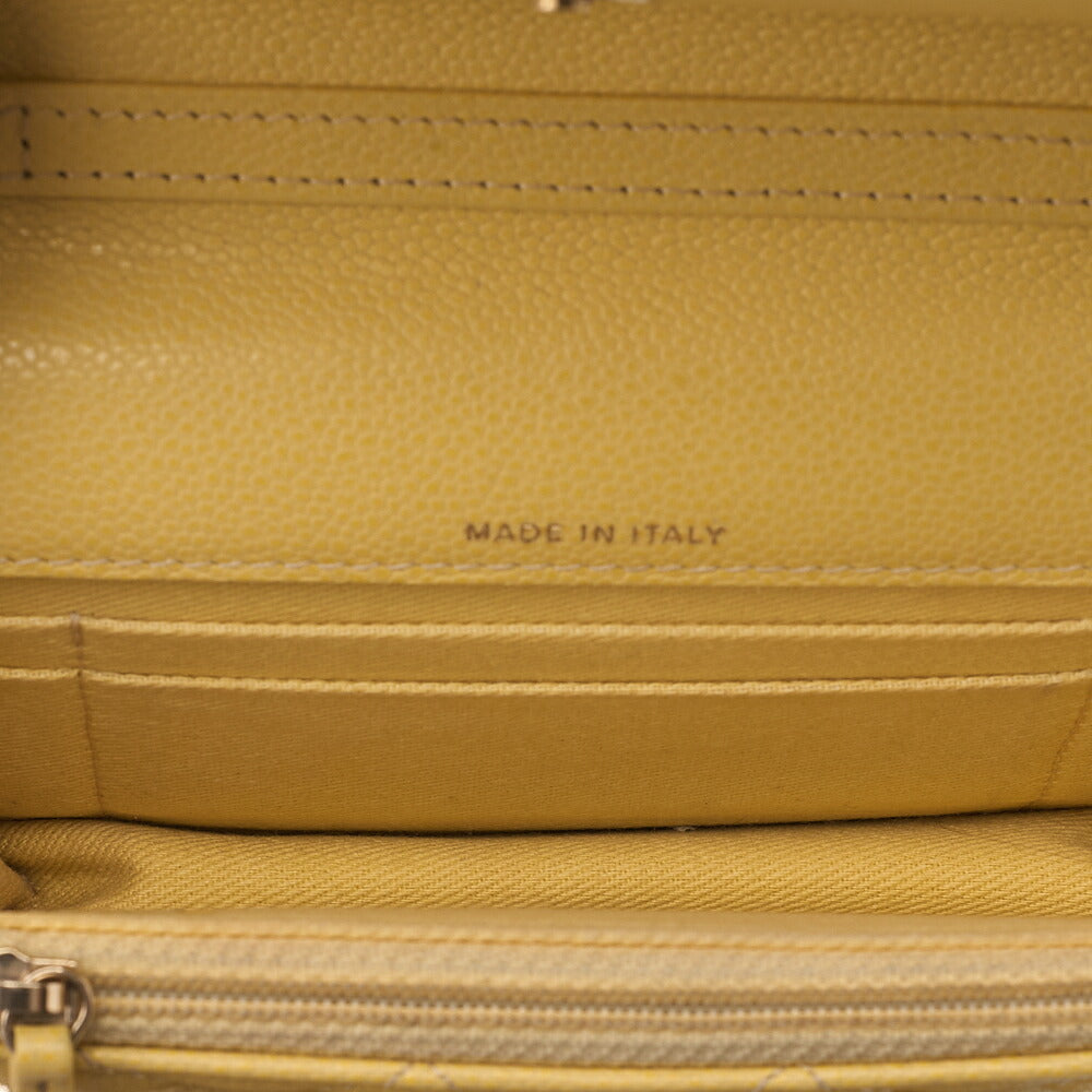 CHANEL Caviar Skin Business Affinity 2-Way Chain Wallet Yellow Gold-Tone Hardware, Pre-Owned