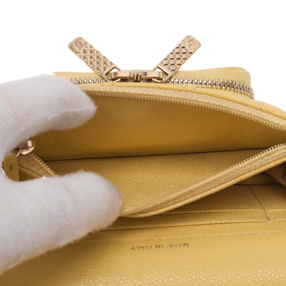CHANEL Caviar Skin Business Affinity 2-Way Chain Wallet Yellow Gold-Tone Hardware, Pre-Owned