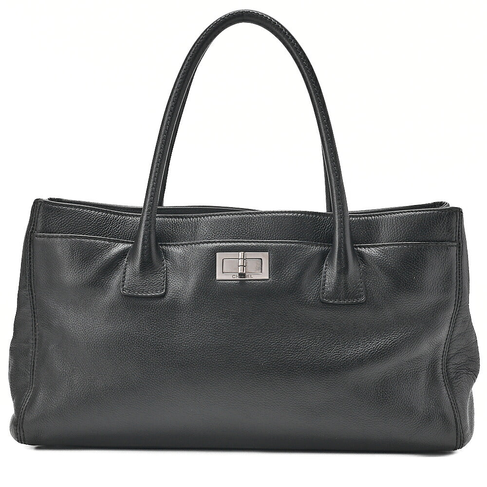 CHANEL Caviar Skin Executive 2.55 Turn Lock Tote Bag Black Silver-Tone Hardware, Pre-Owned