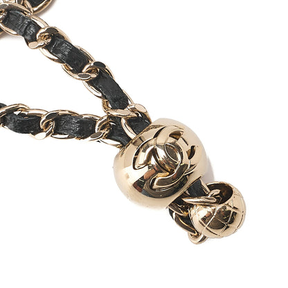 CHANEL iPhone 15 Pro Case Matelasse Caviar Skin Coco Mark Coco Ball Chain Strap Black Gold-Tone Hardware, Pre-Owned