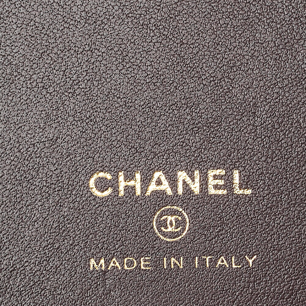 CHANEL iPhone 15 Pro Case Matelasse Caviar Skin Coco Mark Coco Ball Chain Strap Black Gold-Tone Hardware, Pre-Owned