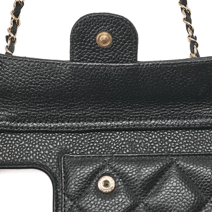 CHANEL iPhone 15 Pro Case Matelasse Caviar Skin Coco Mark Coco Ball Chain Strap Black Gold-Tone Hardware, Pre-Owned