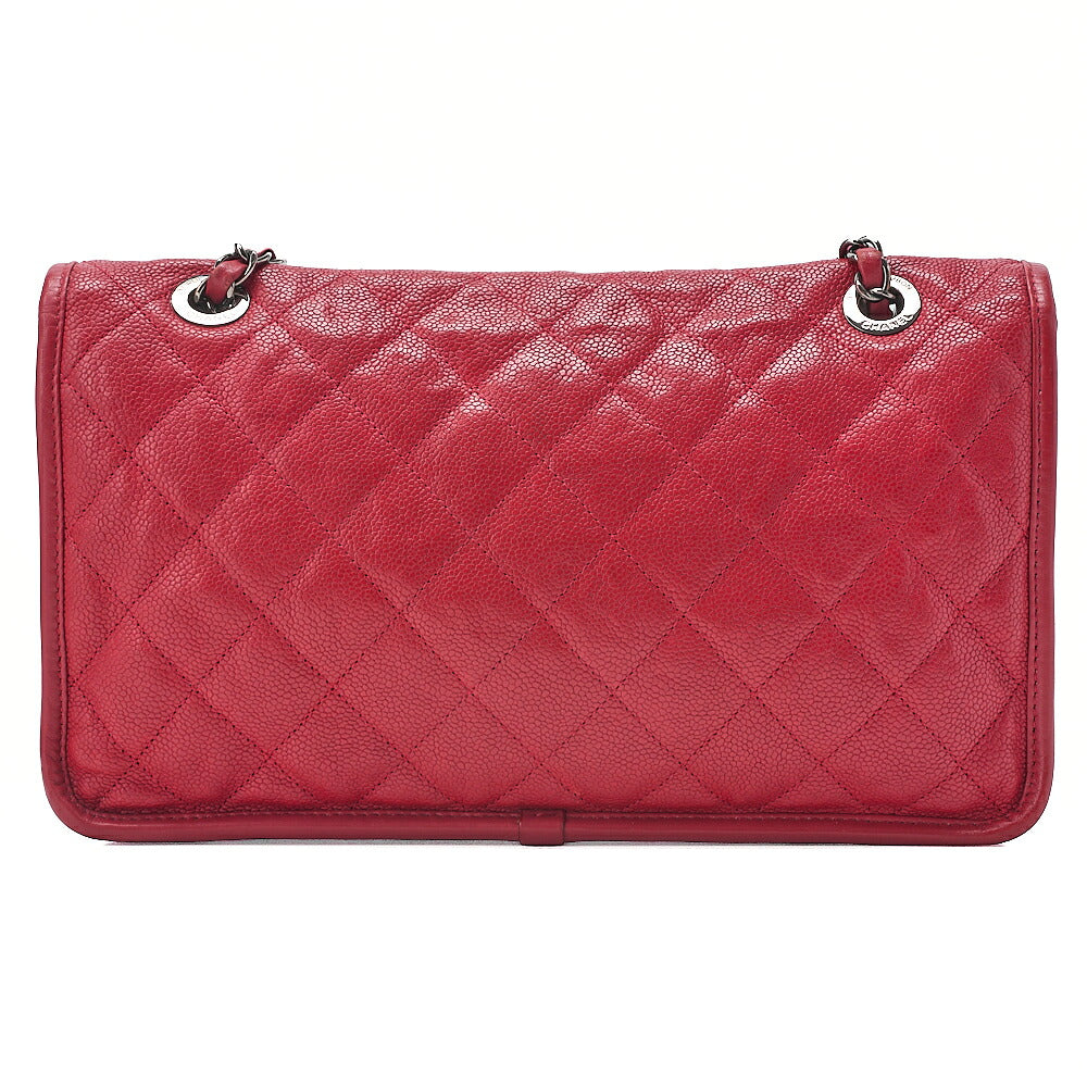 CHANEL Caviar Skin Matelasse Single Flap Chain Shoulder Red Silve-Tone Hardware, Pre-Owned