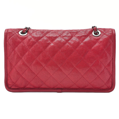 CHANEL Caviar Skin Matelasse Single Flap Chain Shoulder Red Silve-Tone Hardware, Pre-Owned