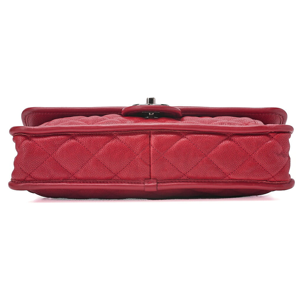 CHANEL Caviar Skin Matelasse Single Flap Chain Shoulder Red Silve-Tone Hardware, Pre-Owned