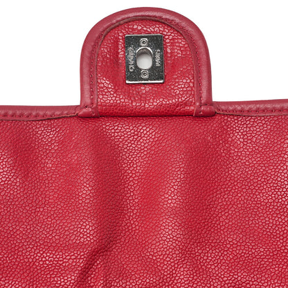 CHANEL Caviar Skin Matelasse Single Flap Chain Shoulder Red Silve-Tone Hardware, Pre-Owned