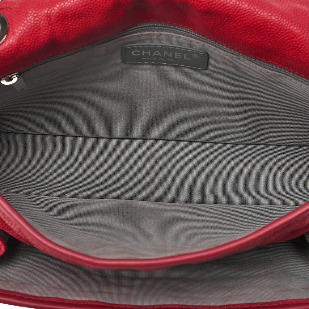 CHANEL Caviar Skin Matelasse Single Flap Chain Shoulder Red Silve-Tone Hardware, Pre-Owned