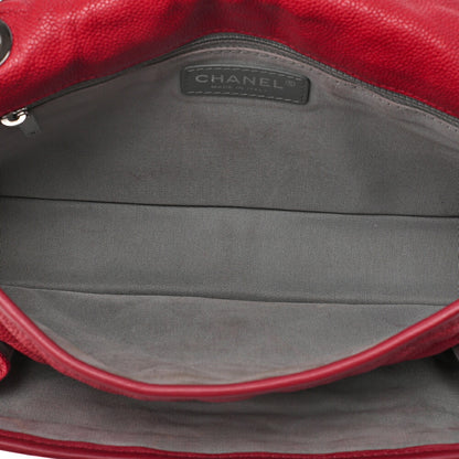 CHANEL Caviar Skin Matelasse Single Flap Chain Shoulder Red Silve-Tone Hardware, Pre-Owned