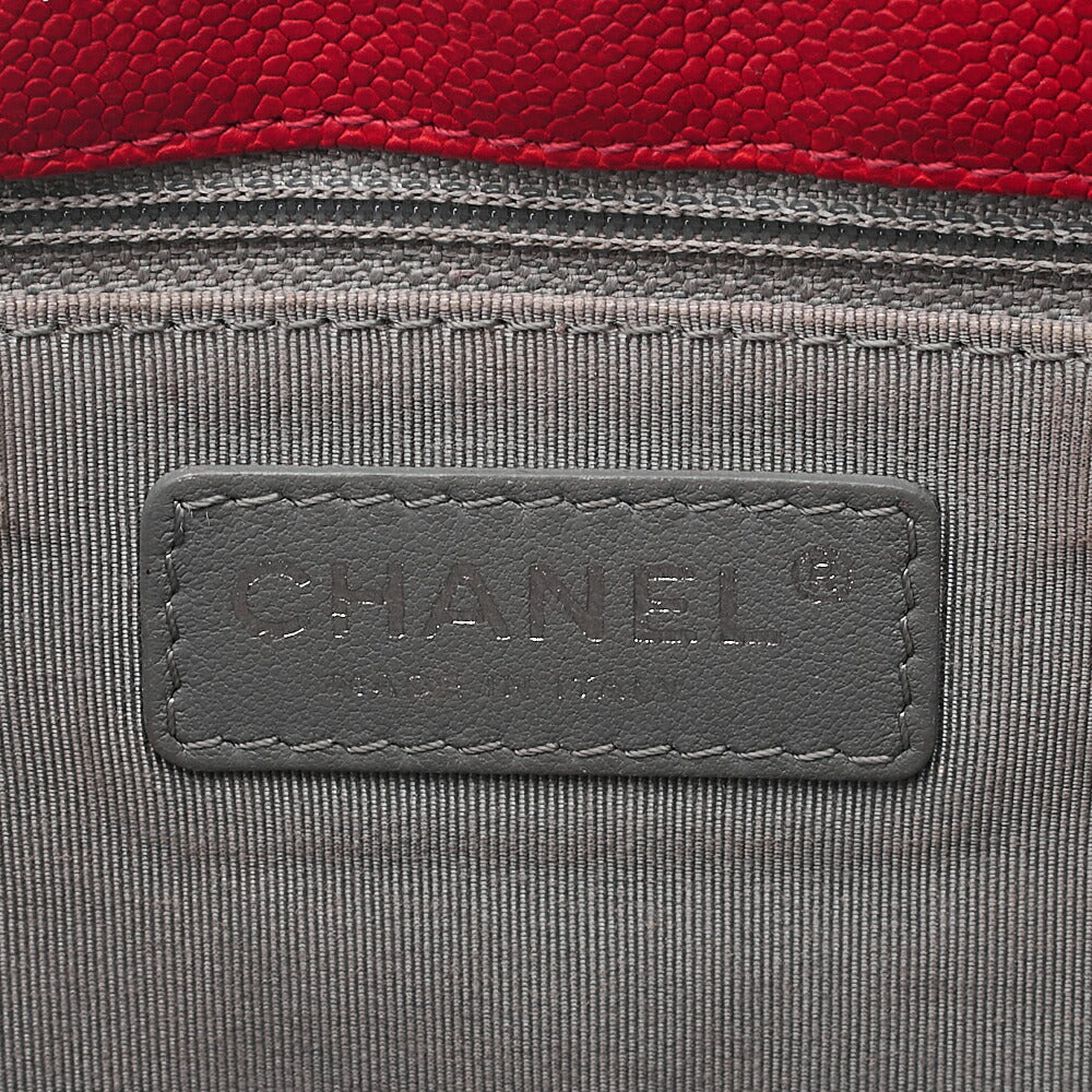 CHANEL Caviar Skin Matelasse Single Flap Chain Shoulder Red Silve-Tone Hardware, Pre-Owned