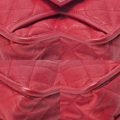 CHANEL Caviar Skin Matelasse Single Flap Chain Shoulder Red Silve-Tone Hardware, Pre-Owned