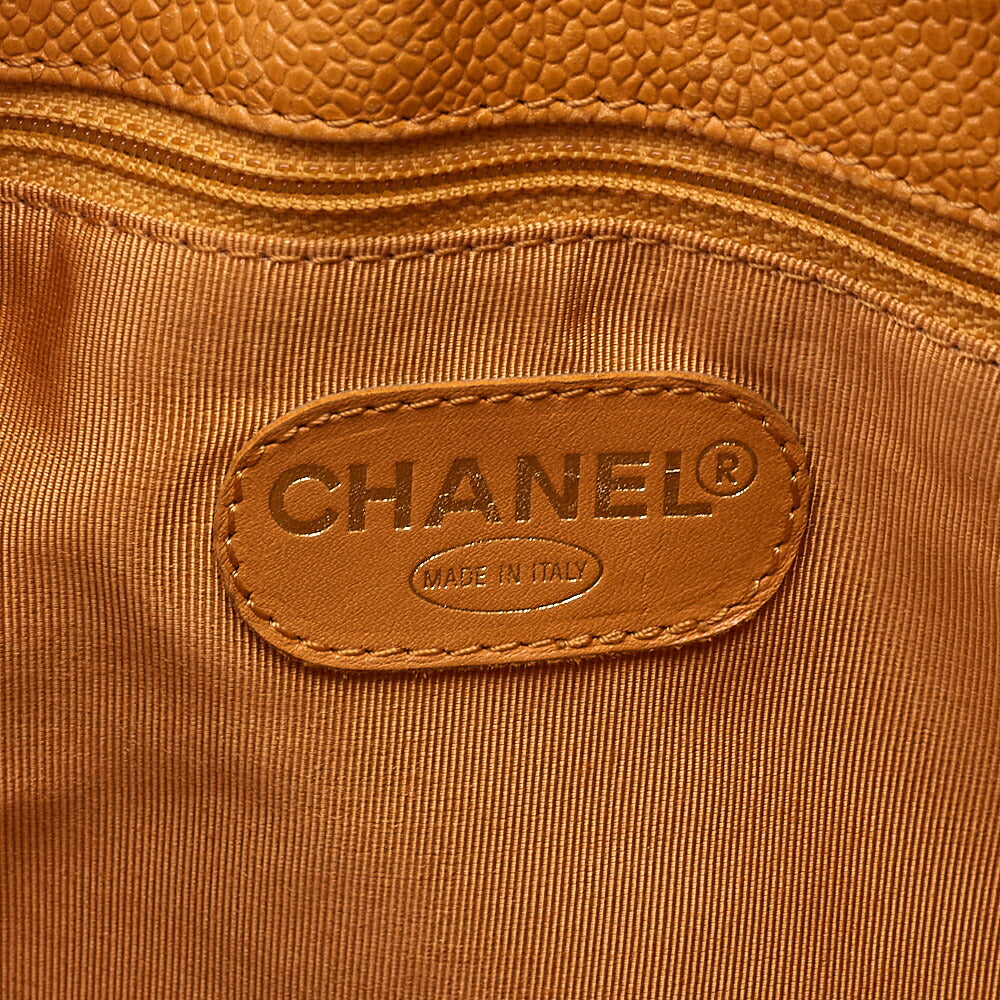 CHANEL Caviar Skin Deka Coco Mark Double Chain Tote Bag Orange Gold-Tone Hardware, Pre-Owned