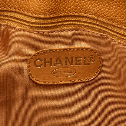 CHANEL Caviar Skin Deka Coco Mark Double Chain Tote Bag Orange Gold-Tone Hardware, Pre-Owned