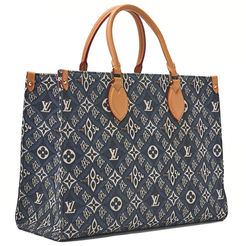 LOUIS VUITTON Louis Vuitton Canvas On The Go Tote Bag MM SINCE 1854 M57396 Navy Gold -Tone Hardware, Pre-Owned