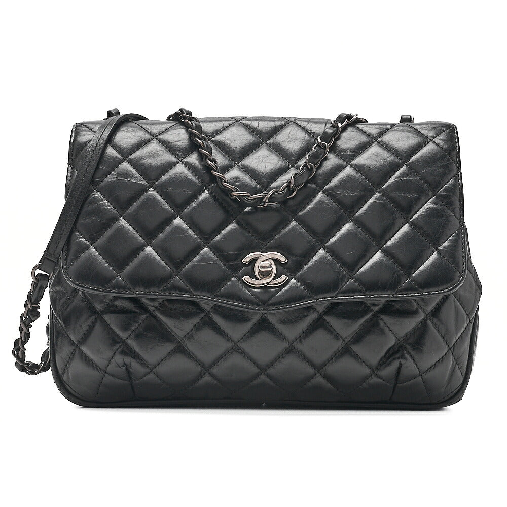 CHANEL Vintage Calf Matelasse Single Flap Chain Shoulder Black Silver-Tone Hardware, Pre-Owned