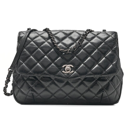 CHANEL Vintage Calf Matelasse Single Flap Chain Shoulder Black Silver-Tone Hardware, Pre-Owned