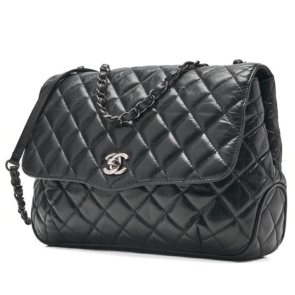 CHANEL Vintage Calf Matelasse Single Flap Chain Shoulder Black Silver-Tone Hardware, Pre-Owned