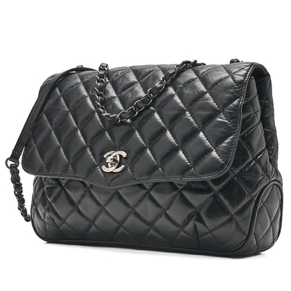 CHANEL Vintage Calf Matelasse Single Flap Chain Shoulder Black Silver-Tone Hardware, Pre-Owned