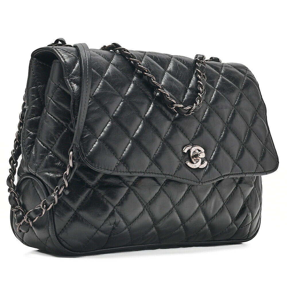 CHANEL Vintage Calf Matelasse Single Flap Chain Shoulder Black Silver-Tone Hardware, Pre-Owned