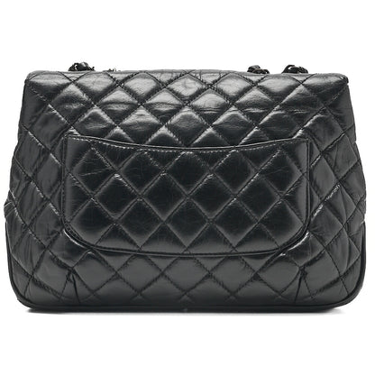 CHANEL Vintage Calf Matelasse Single Flap Chain Shoulder Black Silver-Tone Hardware, Pre-Owned