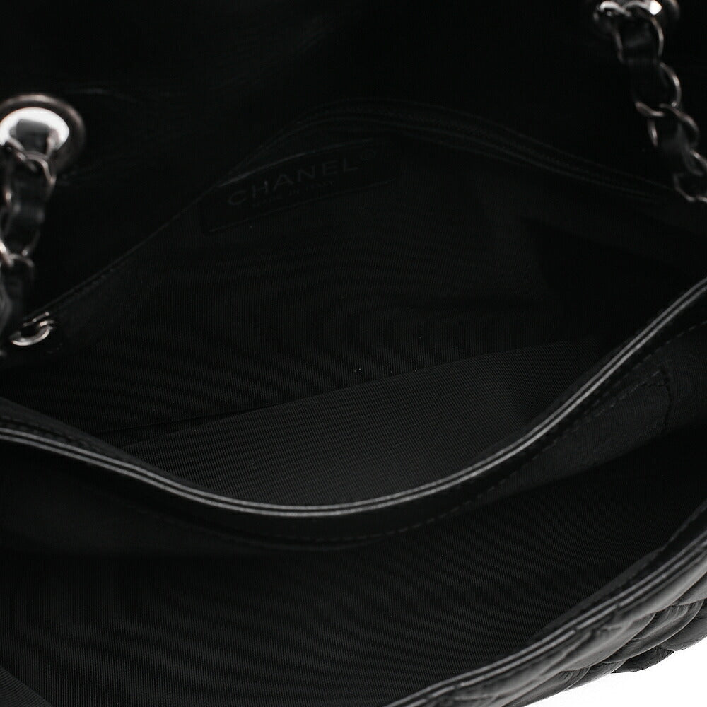 CHANEL Vintage Calf Matelasse Single Flap Chain Shoulder Black Silver-Tone Hardware, Pre-Owned